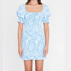 Faithfull The Brand Revolve Magnolia Mini Dress Size 6 M Blue Tie Dye Print